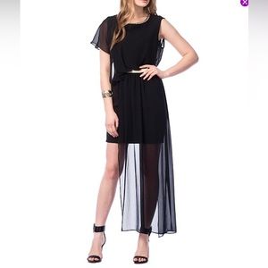 Black asymmetrical-sleeve dress